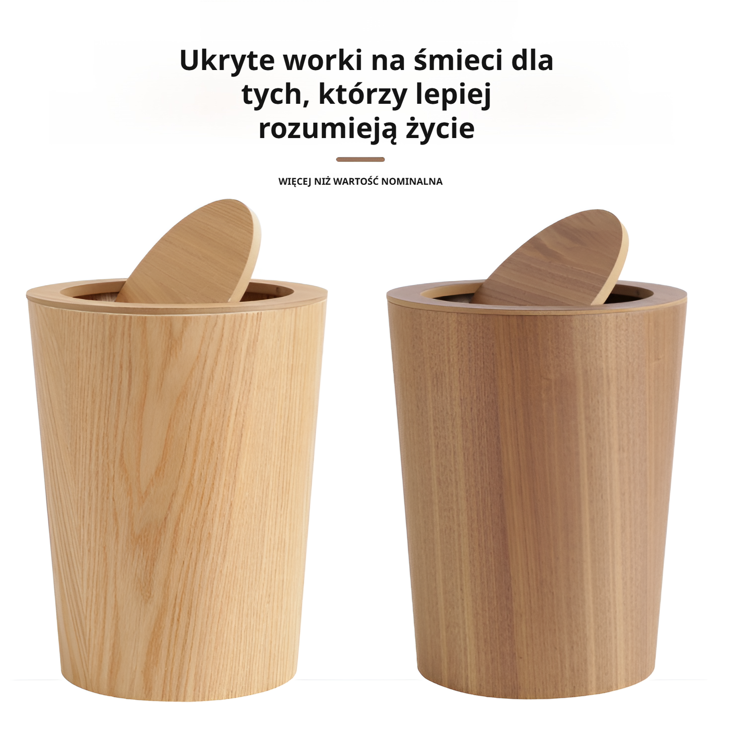 Kosz na śmieci z drewna w stylu nordyckim, z pokrywą, do domu, biura i kuchni