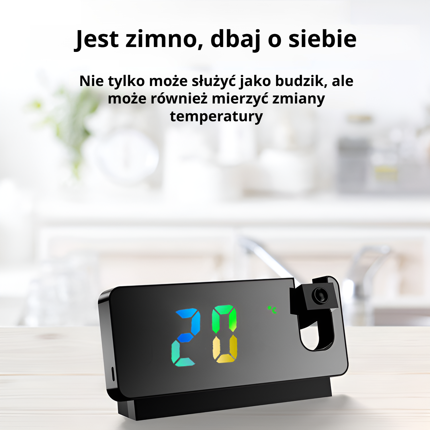 Prosty zegar biurkowy z funkcją drzemki, kolorowy ekran, czerwone cyfry LED