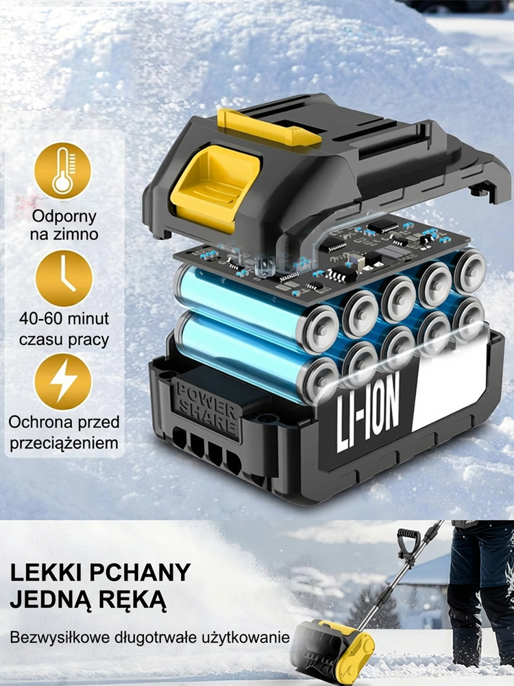 21V składana, przenośna odśnieżarka z akumulatorem litowym, trzyczęściowa, rozkładana