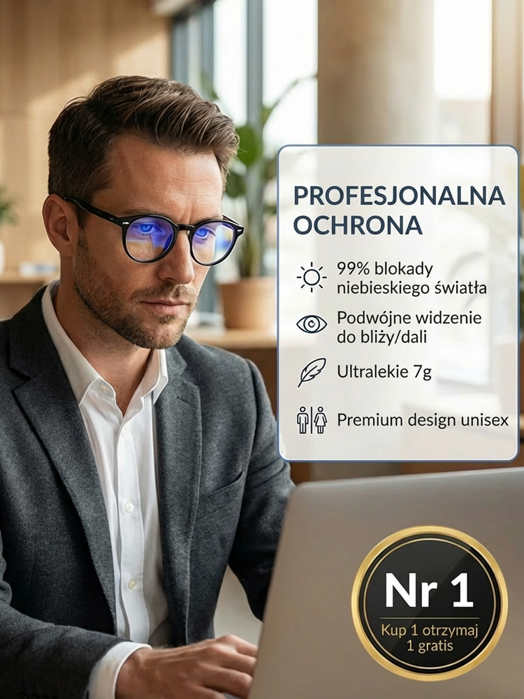 👓Niemieckie Inteligentne Okulary Progresywne | Technologia Bioniczna Auto-Focus | Tytan Lotniczy 6g | Ochrona Blue Light ✨
