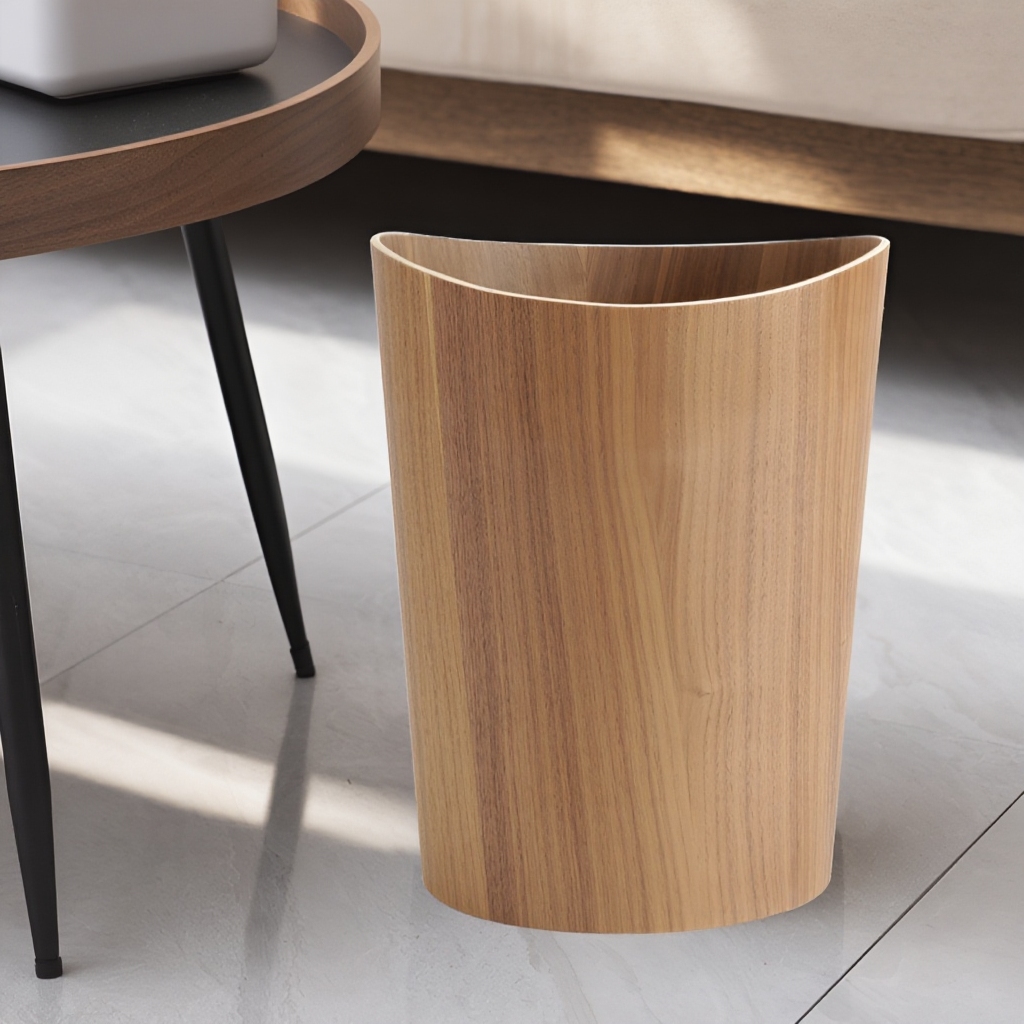 Kosz na śmieci z drewna w stylu nordyckim, z pokrywą, do domu, biura i kuchni