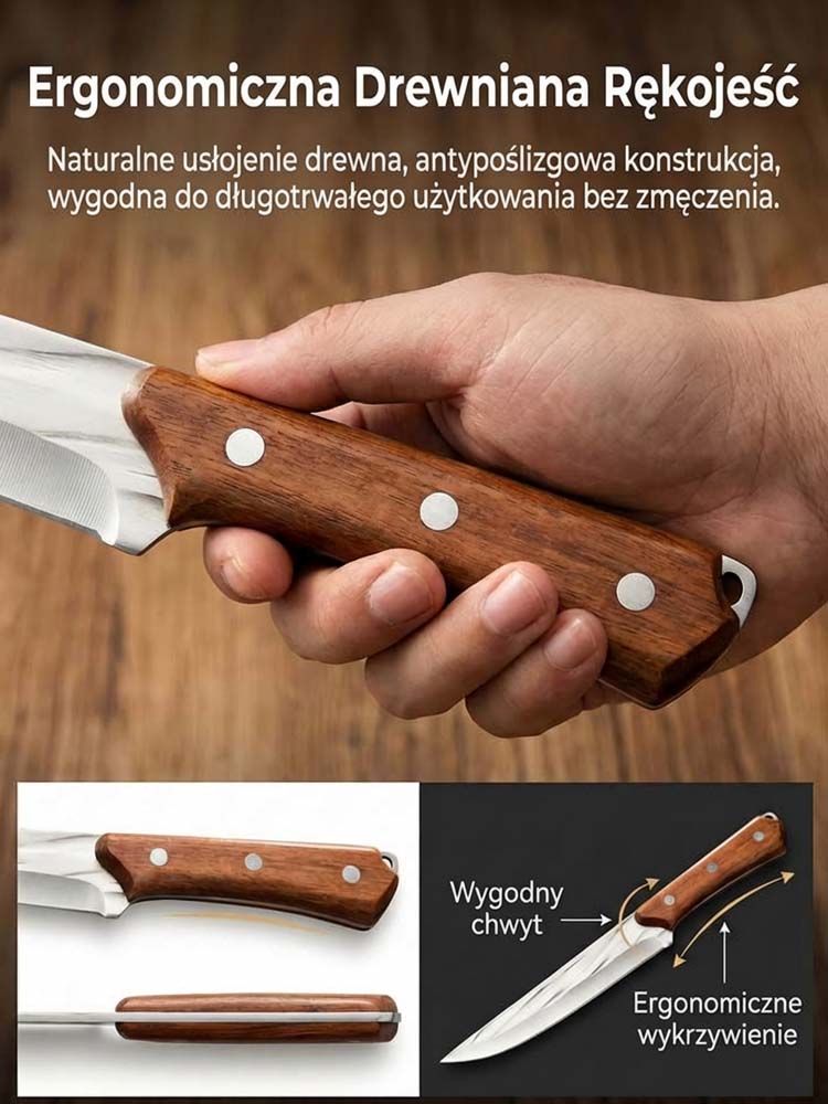 Profesjonalny Niemiecki Nóż do Trybowania 32cm🔪 | Ręcznie Kuty i Niezwykle Ostry | Idealny do Mięsa 