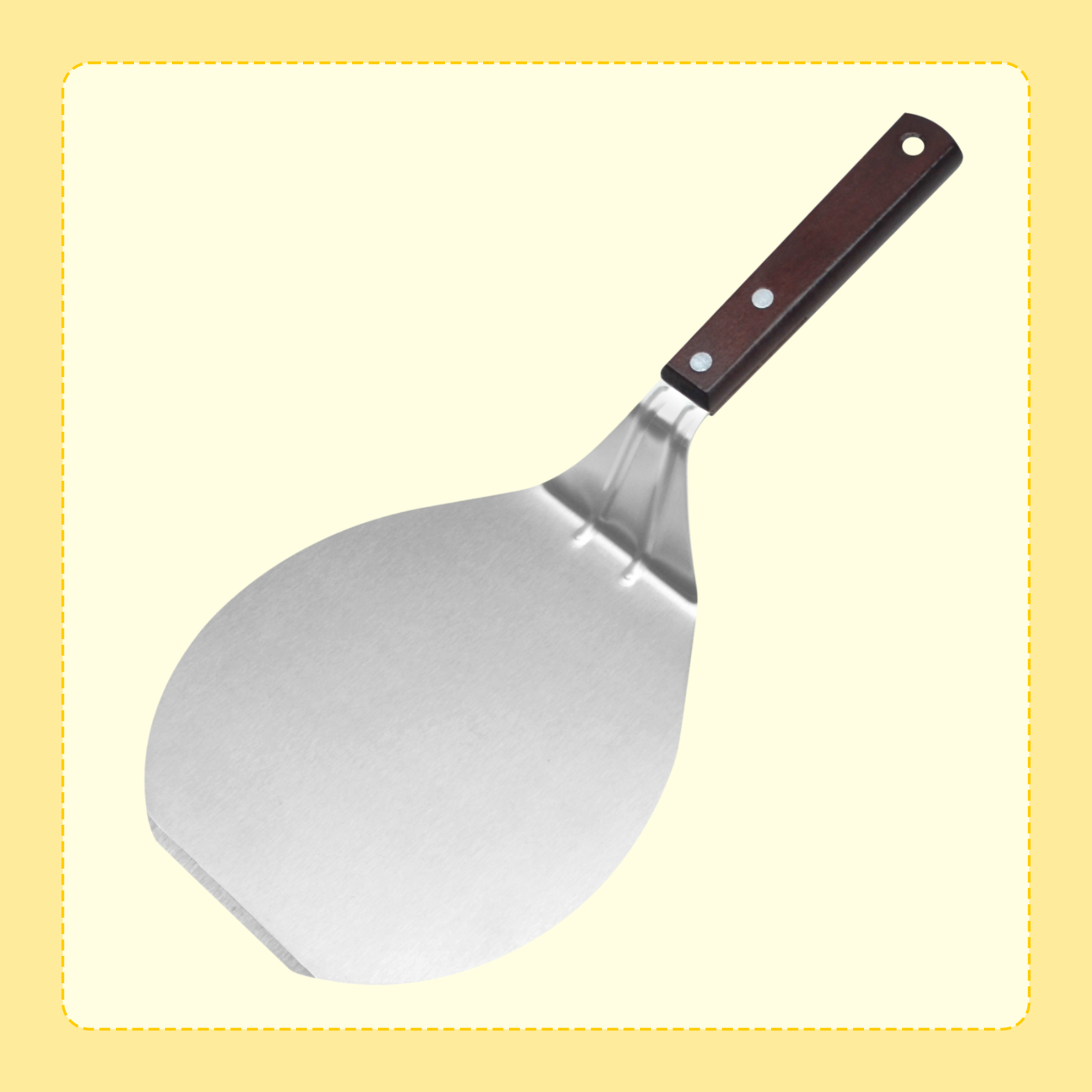 Stainless Steel Pizza Shovel with Wooden Handle – Large Round Pizza Spatula for Grill