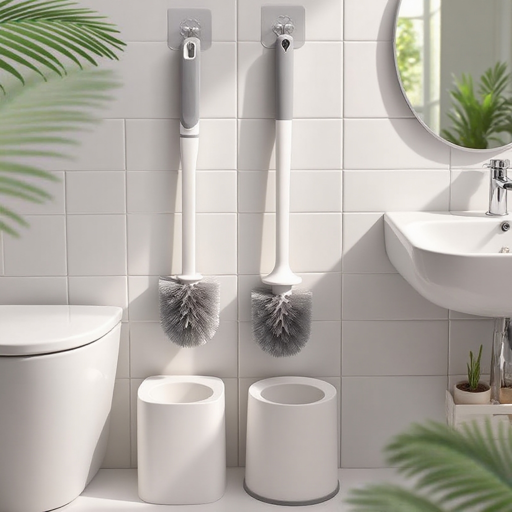 Household Toilet Brush Set for Bathroom, 360° Clean with Holder