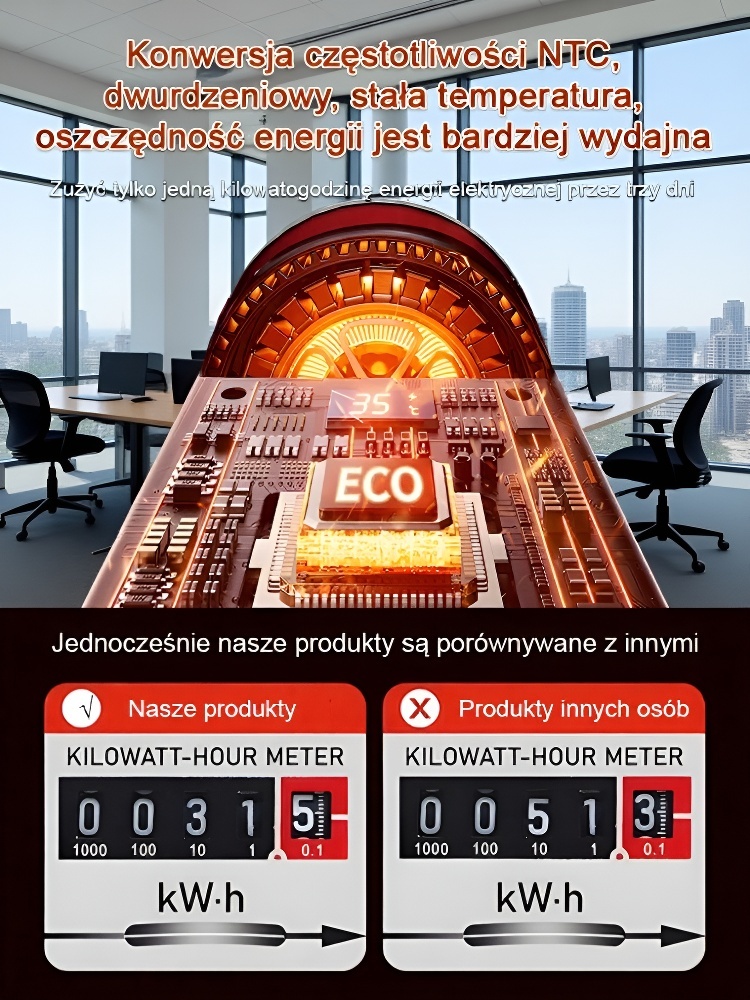 🔥 Błyskawiczne ciepło w 3s! 💨 Twój grzejnik oczyszcza i nawilża powietrze, zużywając przy tym niemal zero energii! 🌿