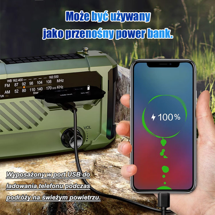 📻☀️ Zawsze miej łączność! Radio na korbkę z latarką i powerbankiem 🔋 Niezależne od prądu, gotowe na wszystko!