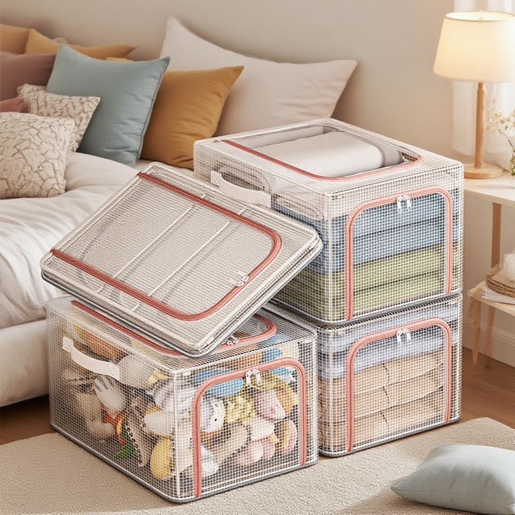 Przezroczysty pojemnik na ubrania z siatki PVC