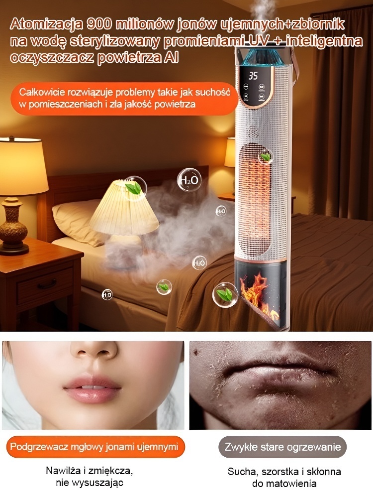 🔥 Błyskawiczne ciepło w 3s! 💨 Twój grzejnik oczyszcza i nawilża powietrze, zużywając przy tym niemal zero energii! 🌿