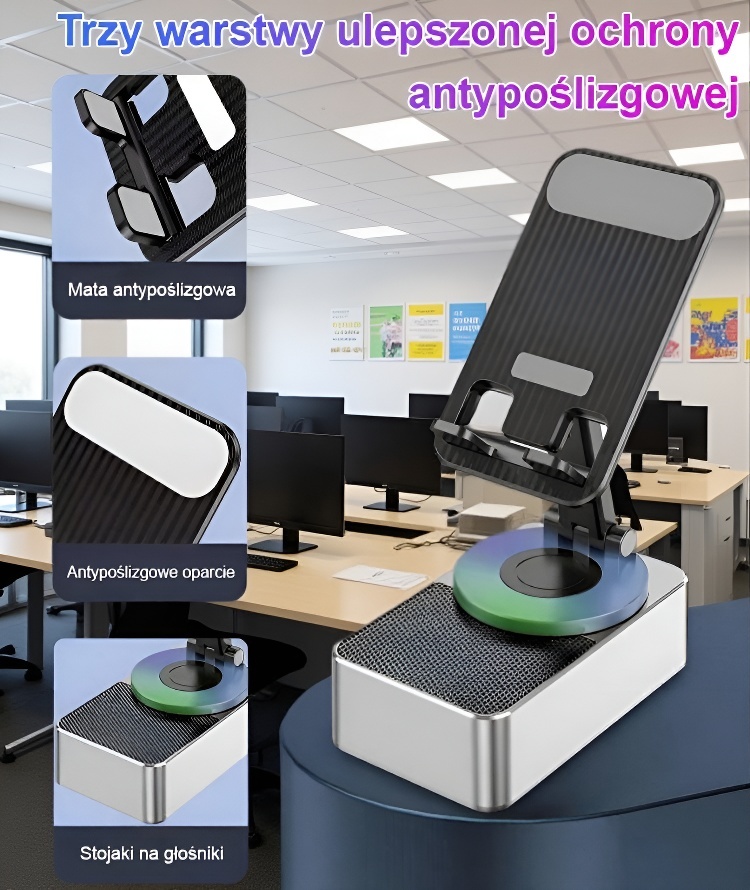 【14 dni testu + 10 lat gwarancji】Nowoczesna ładowarka Bluetooth z głośnikiem i uchwytem do telefonu.⚡ ultraszybka ładowarka, głośnik stereo i obrotowy uchwyt! 📱