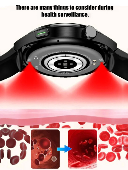 ❤️Wielofunkcyjny inteligentny zegarek sportowy z okrągłym ekranem🌟 🩺 Twój osobisty lekarz na nadgarstku! Mierzy cukier i ciśnienie bez igieł + alarm SOS.