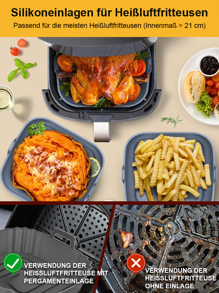 4er-Packung Sicherheits-Antihaft-leicht zu reinigende lebensmittelechte Silikon-Luftfritteusenbackfo