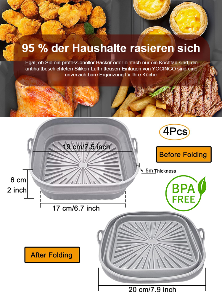 4er-Packung Sicherheits-Antihaft-leicht zu reinigende lebensmittelechte Silikon-Luftfritteusenbackfo