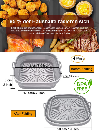 4er-Packung Sicherheits-Antihaft-leicht zu reinigende lebensmittelechte Silikon-Luftfritteusenbackfo