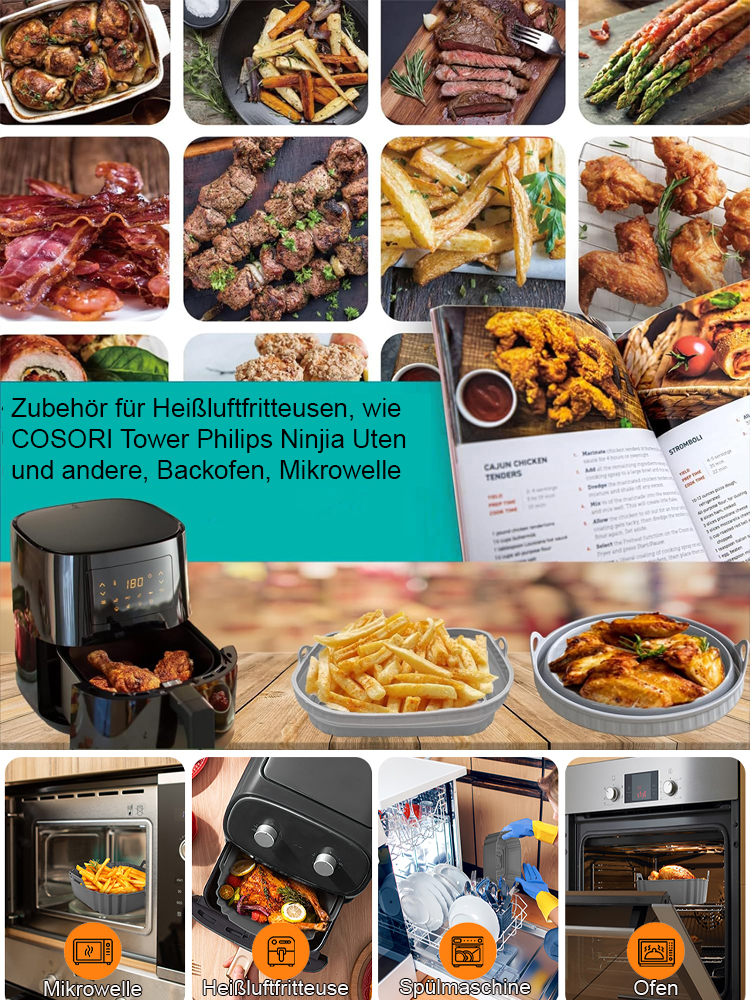 4er-Packung Sicherheits-Antihaft-leicht zu reinigende lebensmittelechte Silikon-Luftfritteusenbackfo