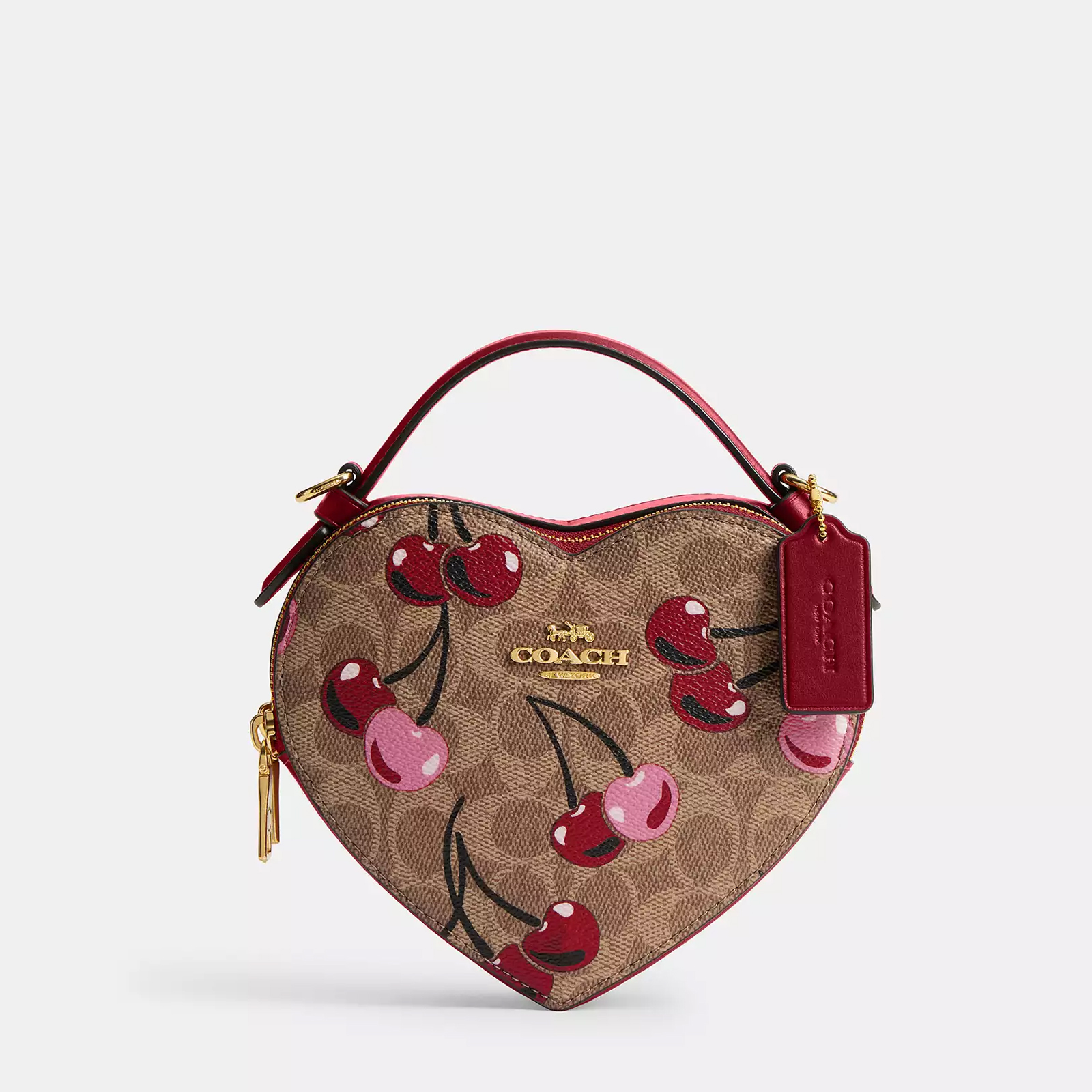 Heart Crossbody Bag In Signature Canvas With Cherry Print