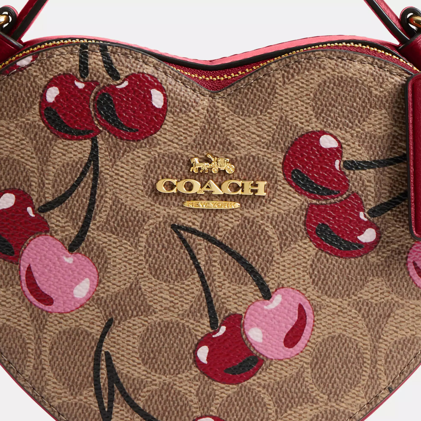Heart Crossbody Bag In Signature Canvas With Cherry Print