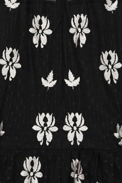 Black Leaf Embroidered Tiered Maxi Dress