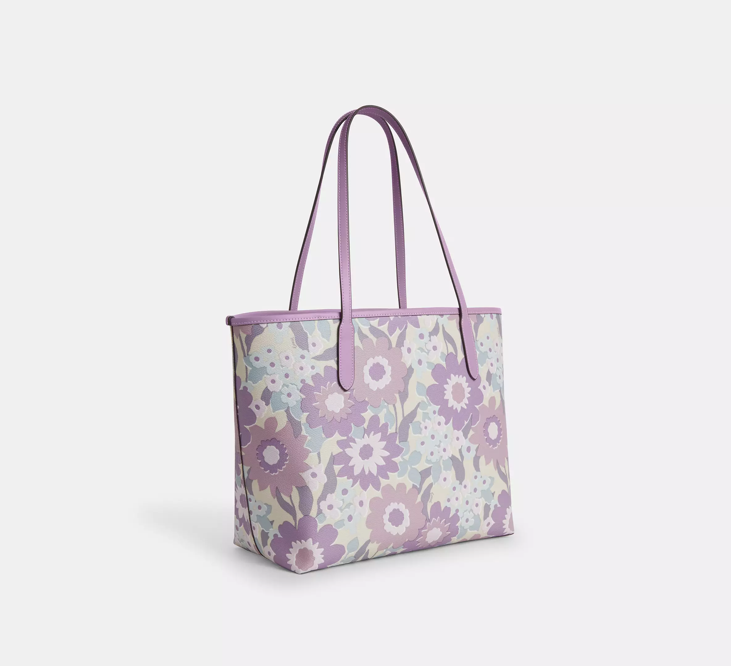 City Tote Bag With Floral Print Sv/Ivory/Purple Multi