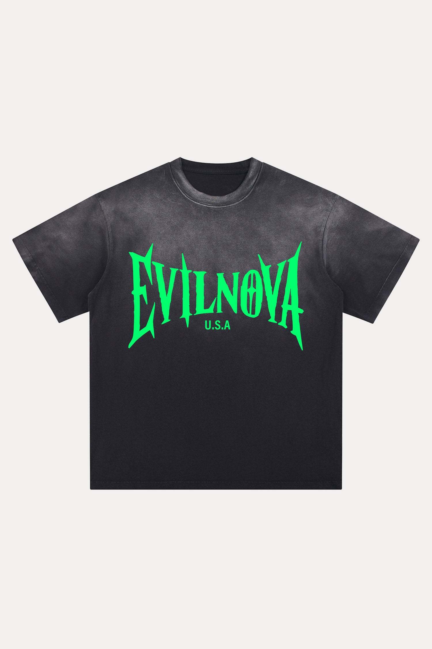 Evilnova Black U.S.A Logo Distressed Washed T-Shirt-Evilnova