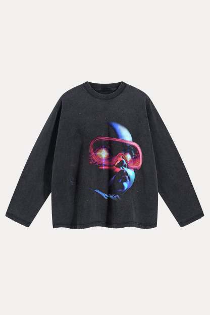 Evilnova Galactic Child Distressed Washed Long Sleeve Tee-Evilnova