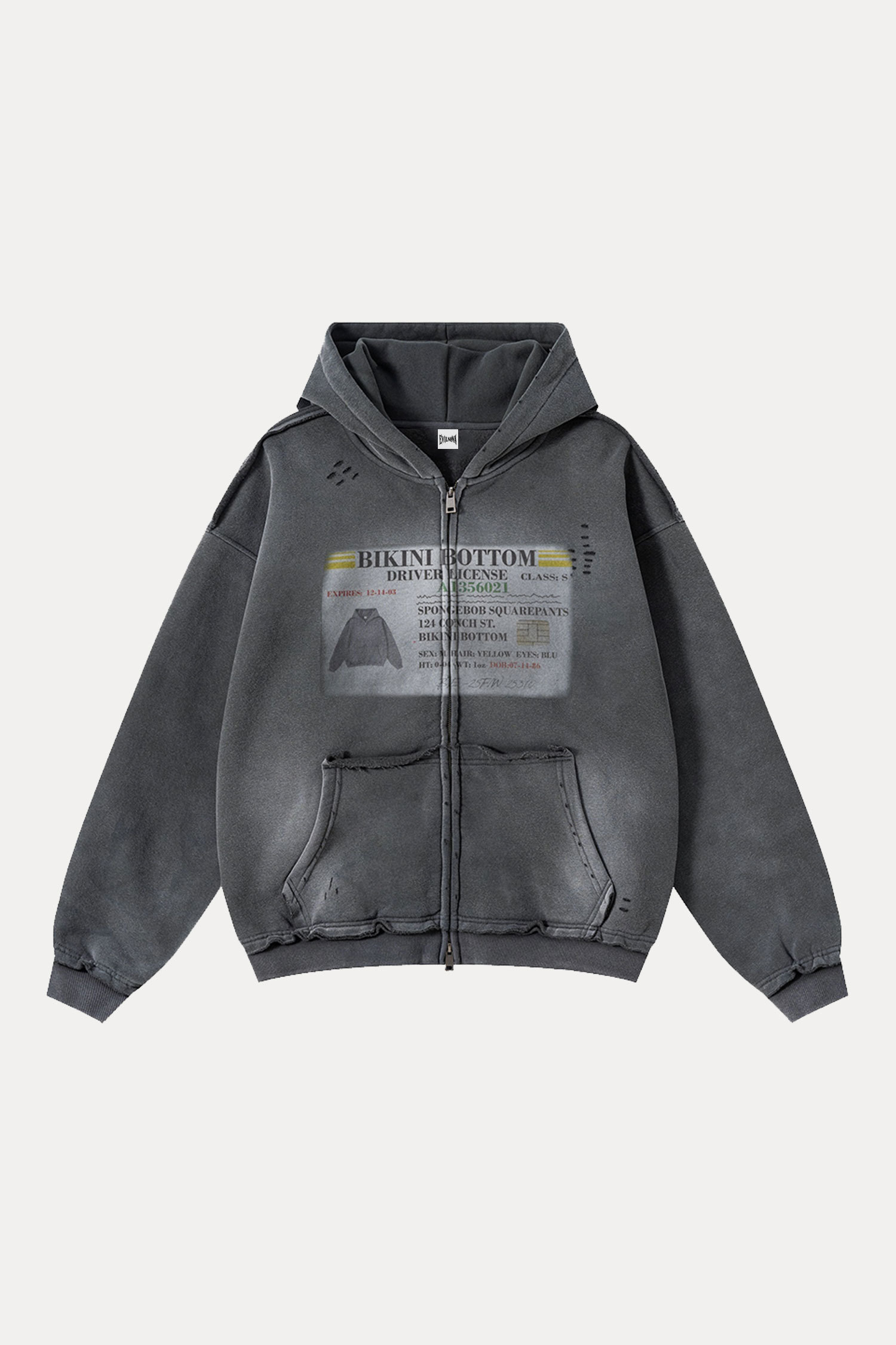 Evilnova BIKINI BOTTOM Distressed Washed Zipper Hoodie