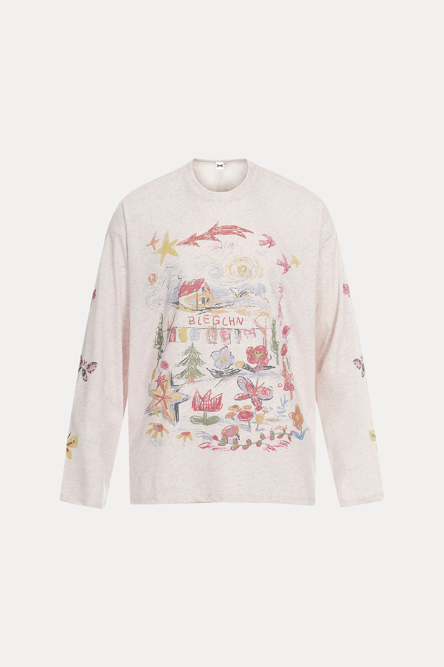 Evilnova Colorful Hand-Painted Butterfly Print Two-Tone Long Sleeve Tee