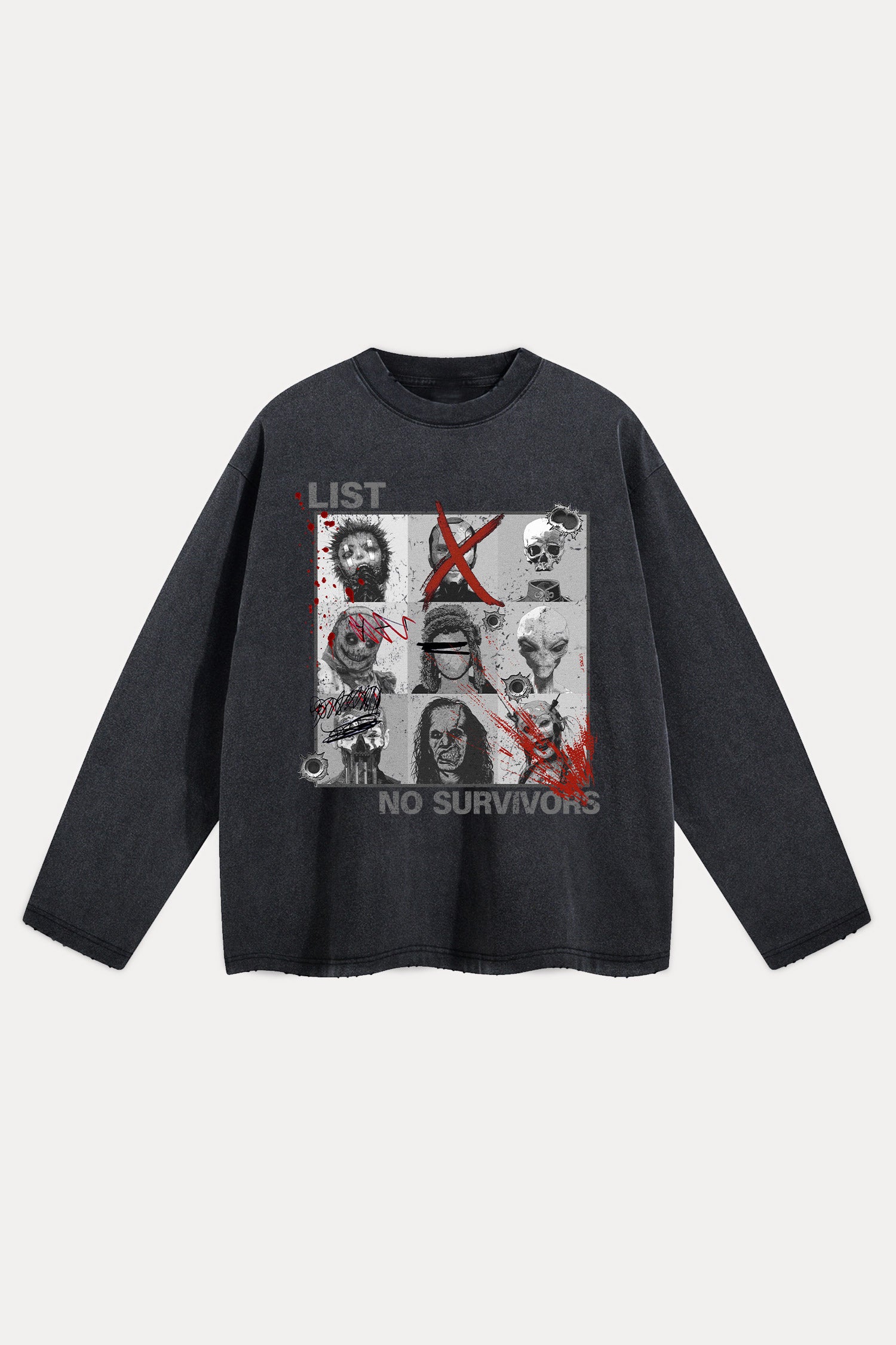 Evilnova Kill List Distressed Washed Long Sleeve Tee-Evilnova