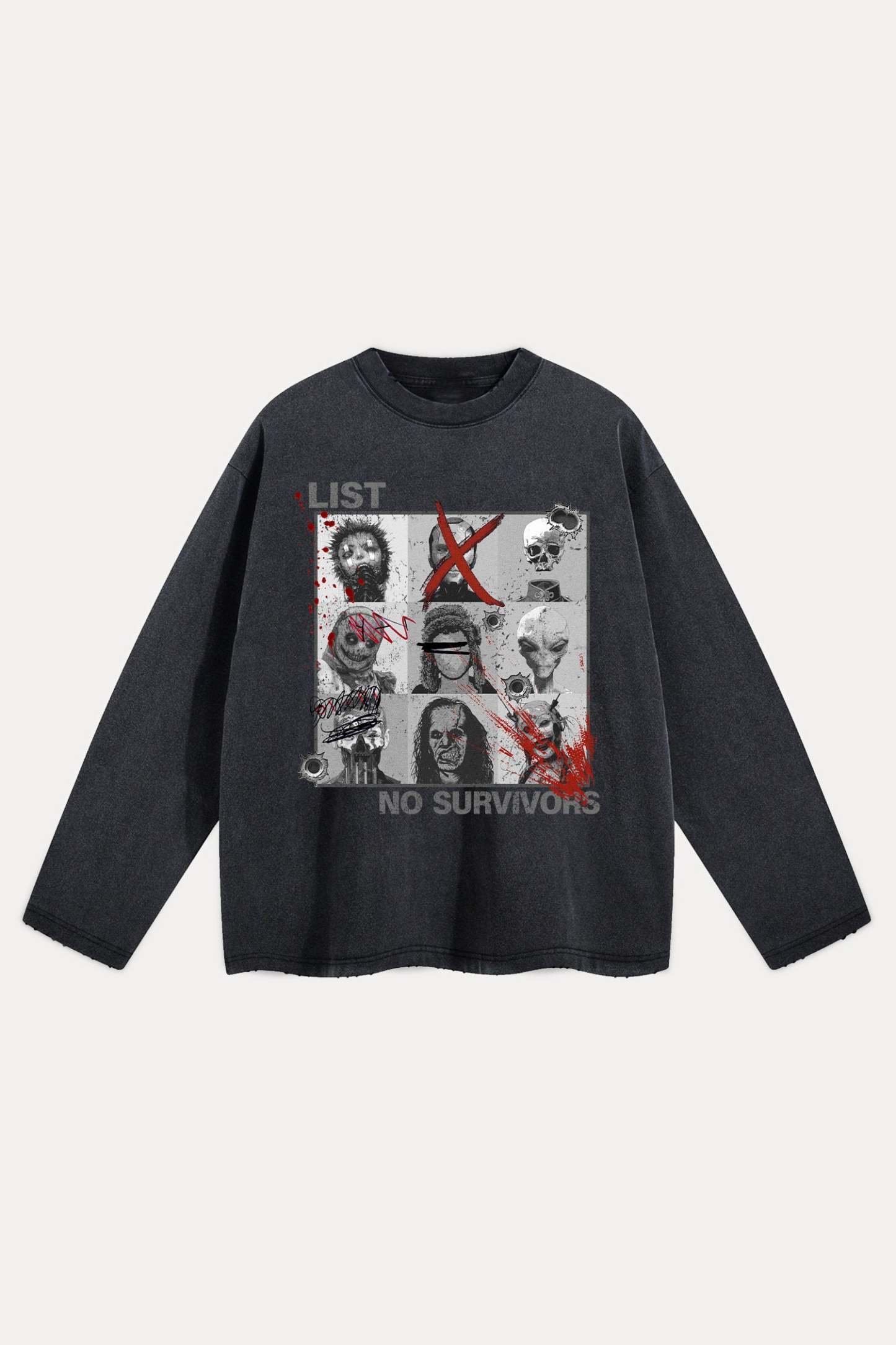 Evilnova Kill List Distressed Washed Long Sleeve Tee-Evilnova