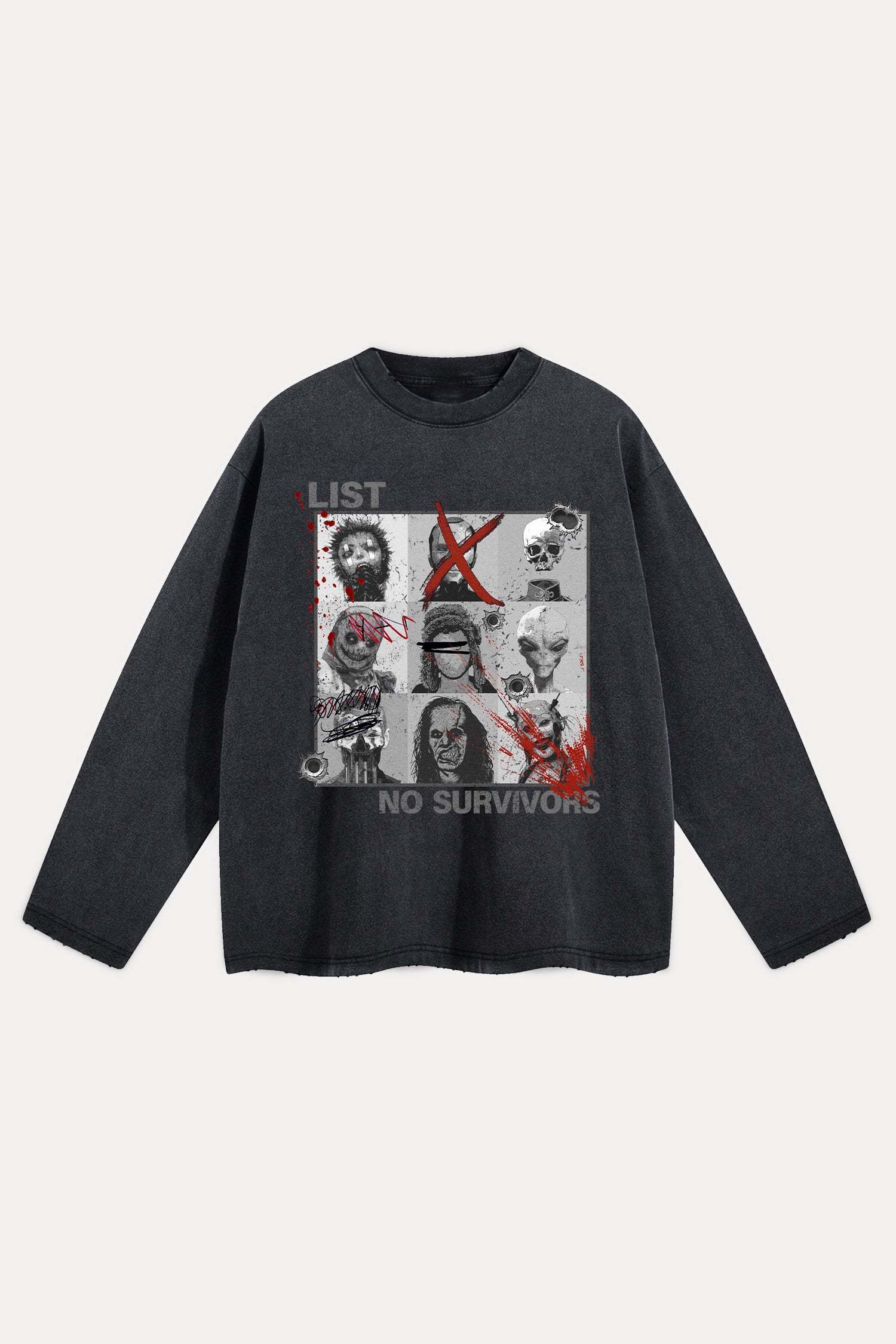 Evilnova Kill List Distressed Washed Long Sleeve Tee-Evilnova