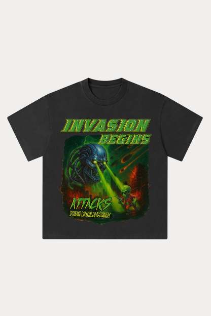 Evilnova Invasion Begins Washed Streetwear T-Shirt-Evilnova