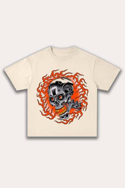 Evilnova Metal Skull Cotton Oversize T-Shirt-Evilnova