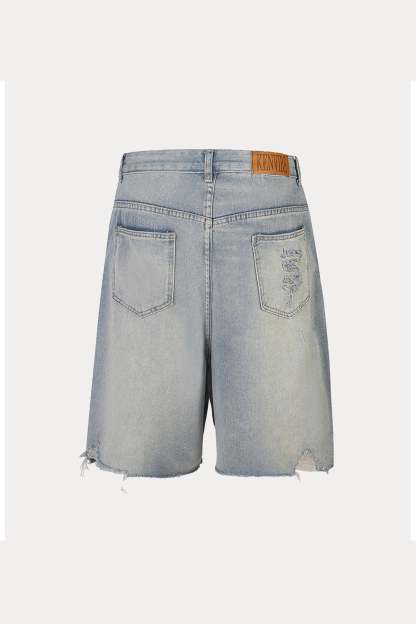 Evilnova Raw Washed Distressed Rhinestone Denim Shorts-Evilnova