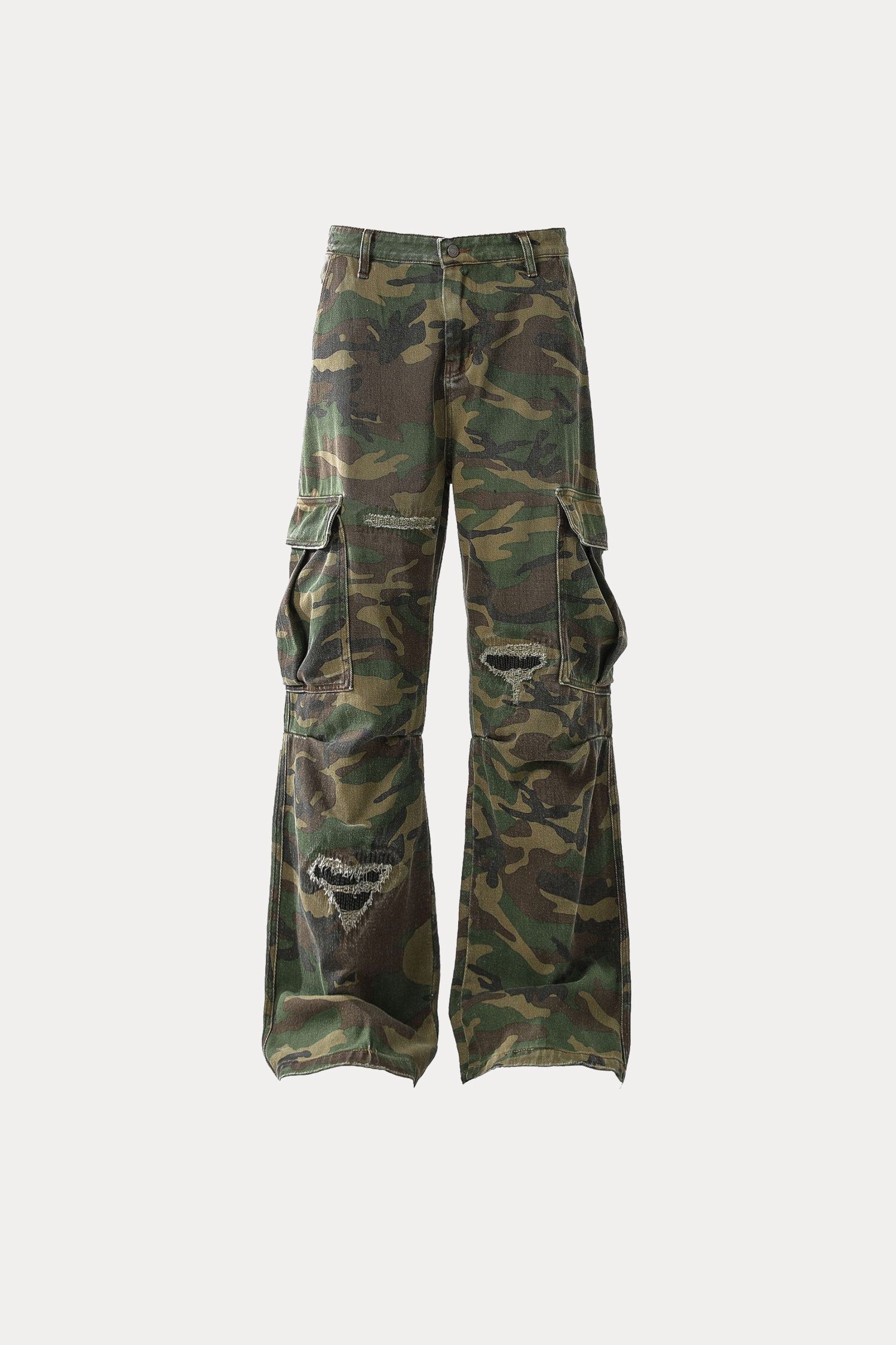 Evilnova Vintage Distressed Camo Bootcut Pants-Evilnova
