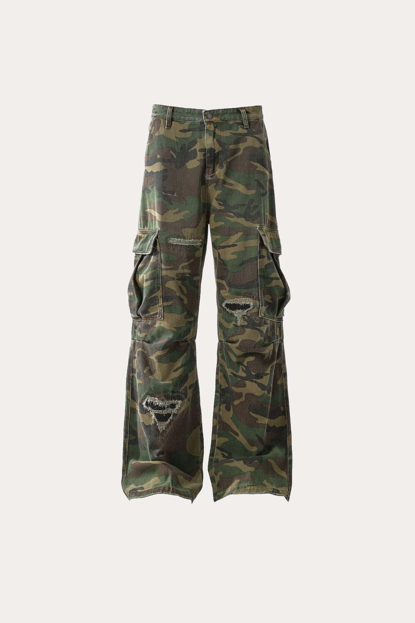 Evilnova Vintage Distressed Camo Bootcut Pants-Evilnova