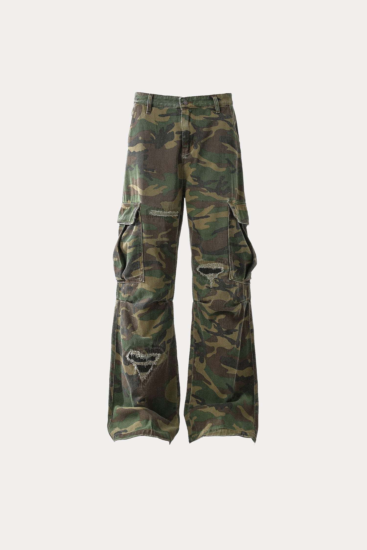 Evilnova Vintage Distressed Camo Bootcut Pants-Evilnova