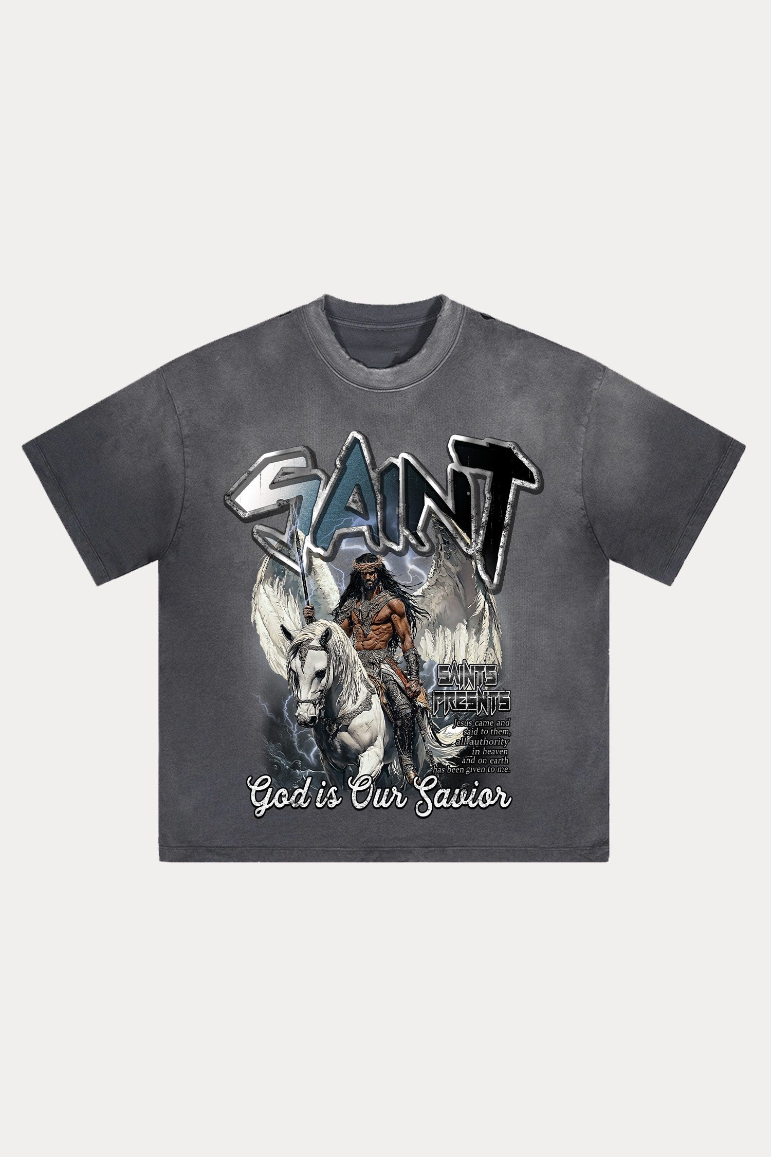 Evilnova Saint Distressed Washed T-Shirt-Evilnova