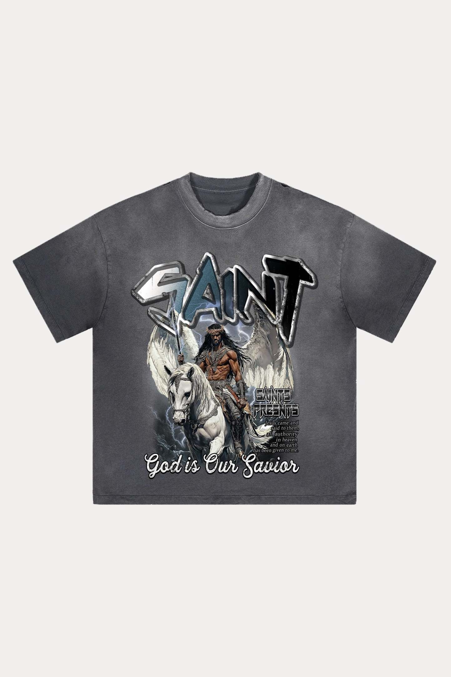 Evilnova Saint Distressed Washed T-Shirt-Evilnova