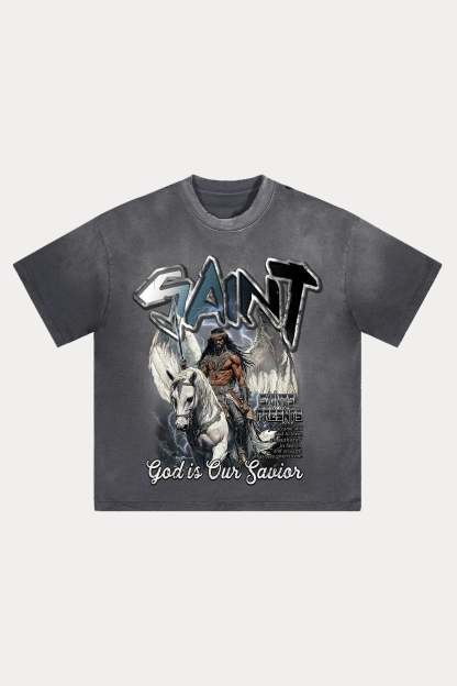 Evilnova Saint Distressed Washed T-Shirt-Evilnova