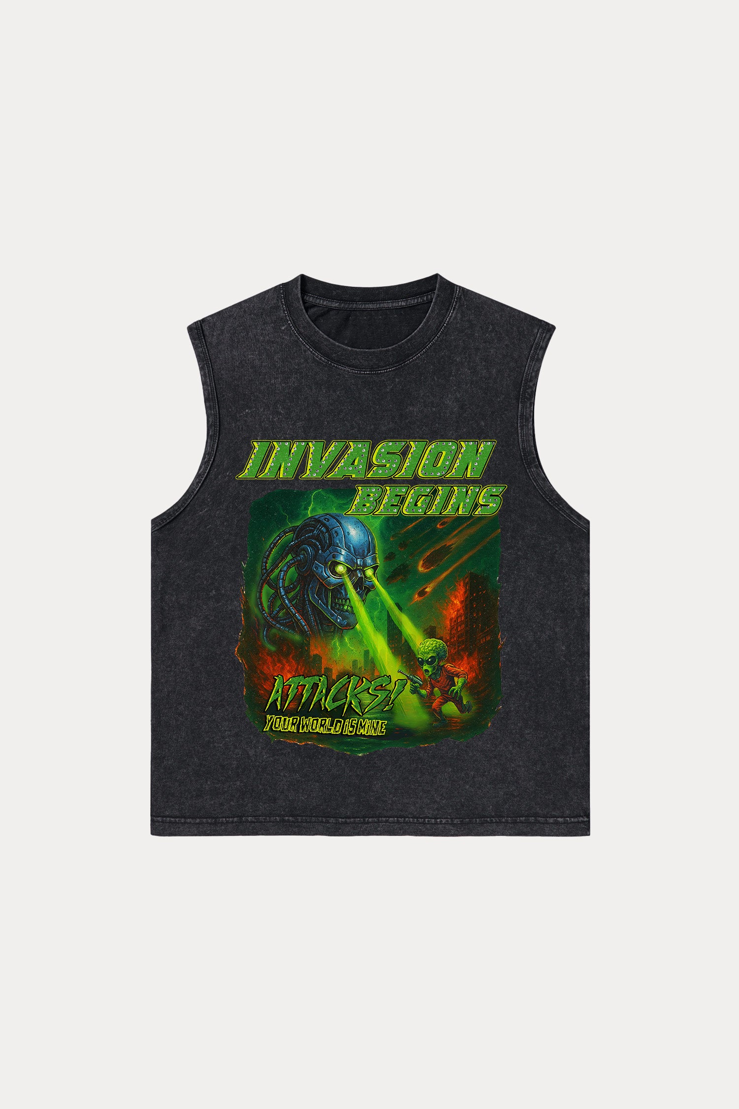 Evilnova Invasion Begins Washed Tank Top-Evilnova