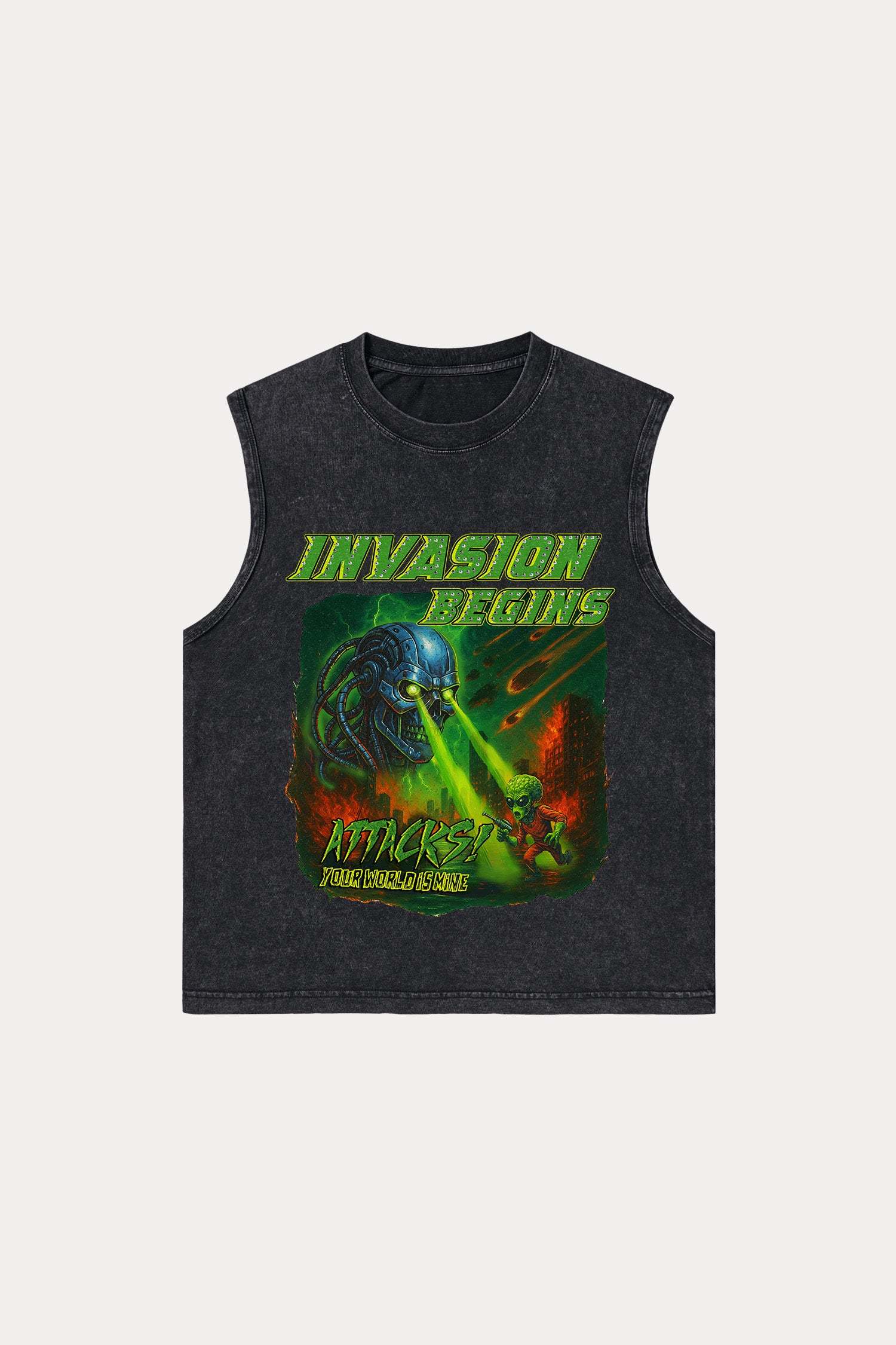 Evilnova Invasion Begins Washed Tank Top-Evilnova