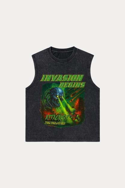 Evilnova Invasion Begins Washed Tank Top-Evilnova