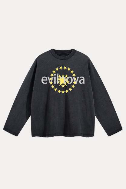 Evilnova Star Distressed Washed Long Sleeve Tee-Evilnova