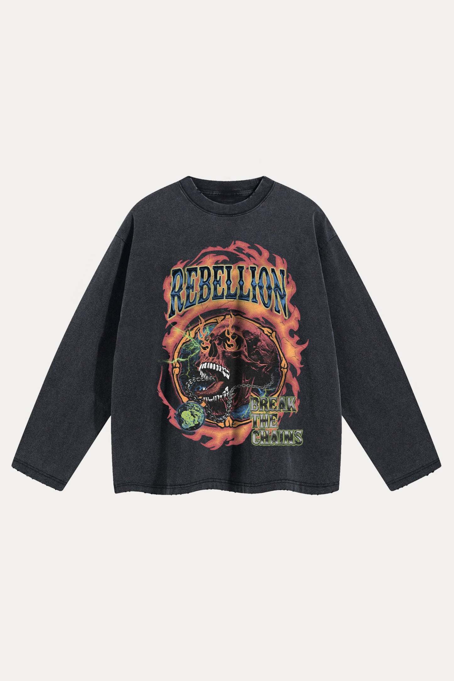 Evilnova Rebellion Distressed Washed Long Sleeve Tee-Evilnova