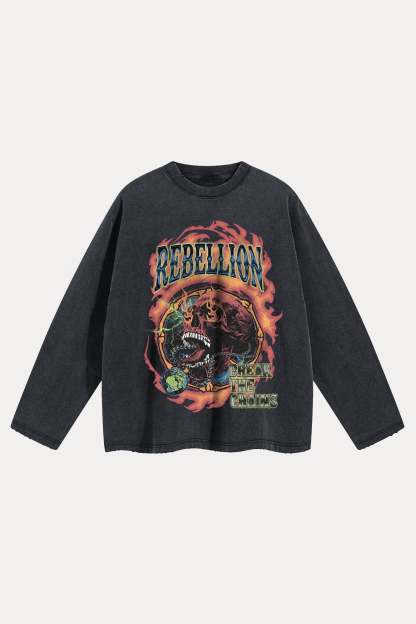 Evilnova Rebellion Distressed Washed Long Sleeve Tee-Evilnova