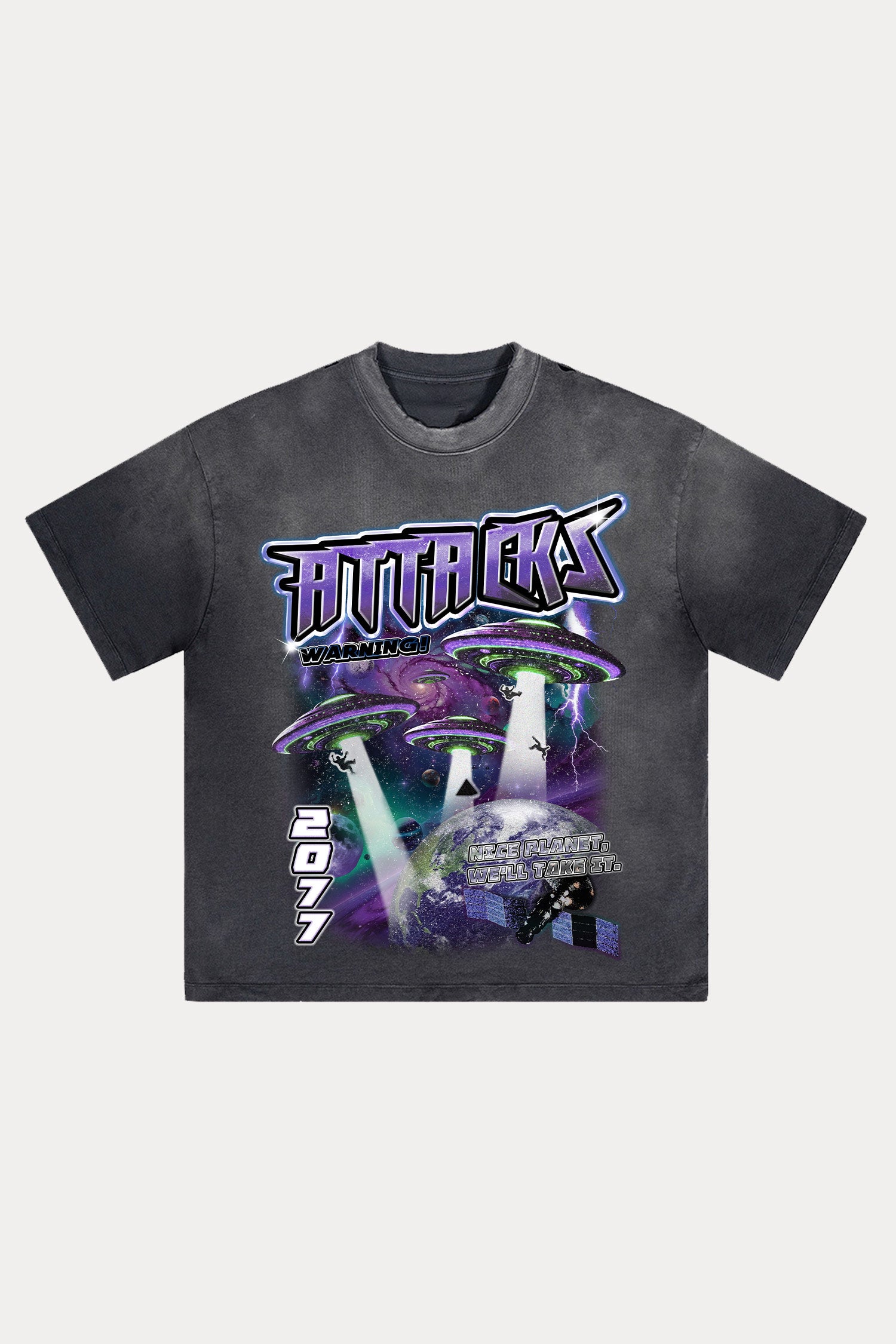 Evilnova Attacks Distressed Washed T-Shirt-Evilnova