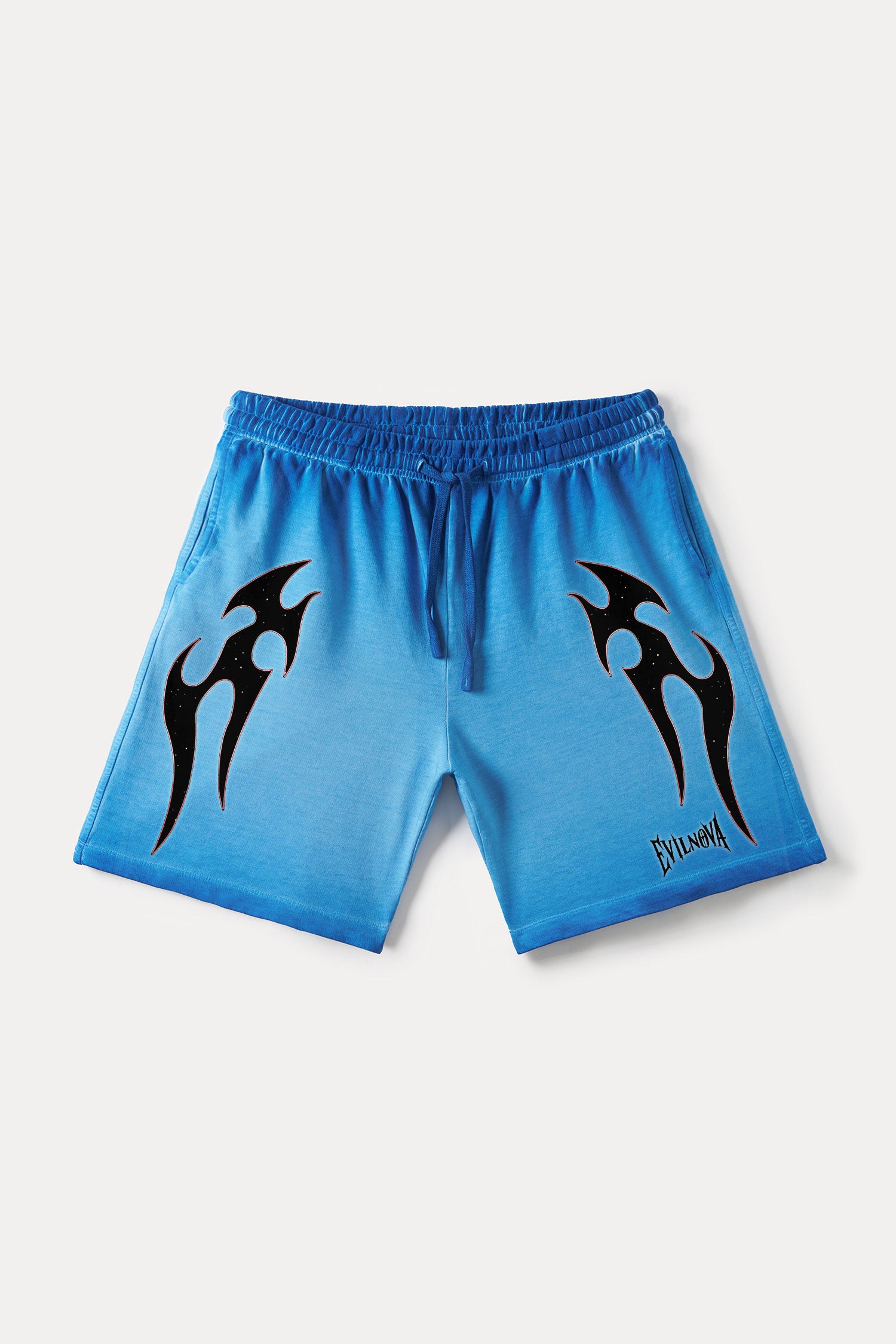 Evilnova Royal Blue Flame Gradient Washed Sweatshorts-Evilnova
