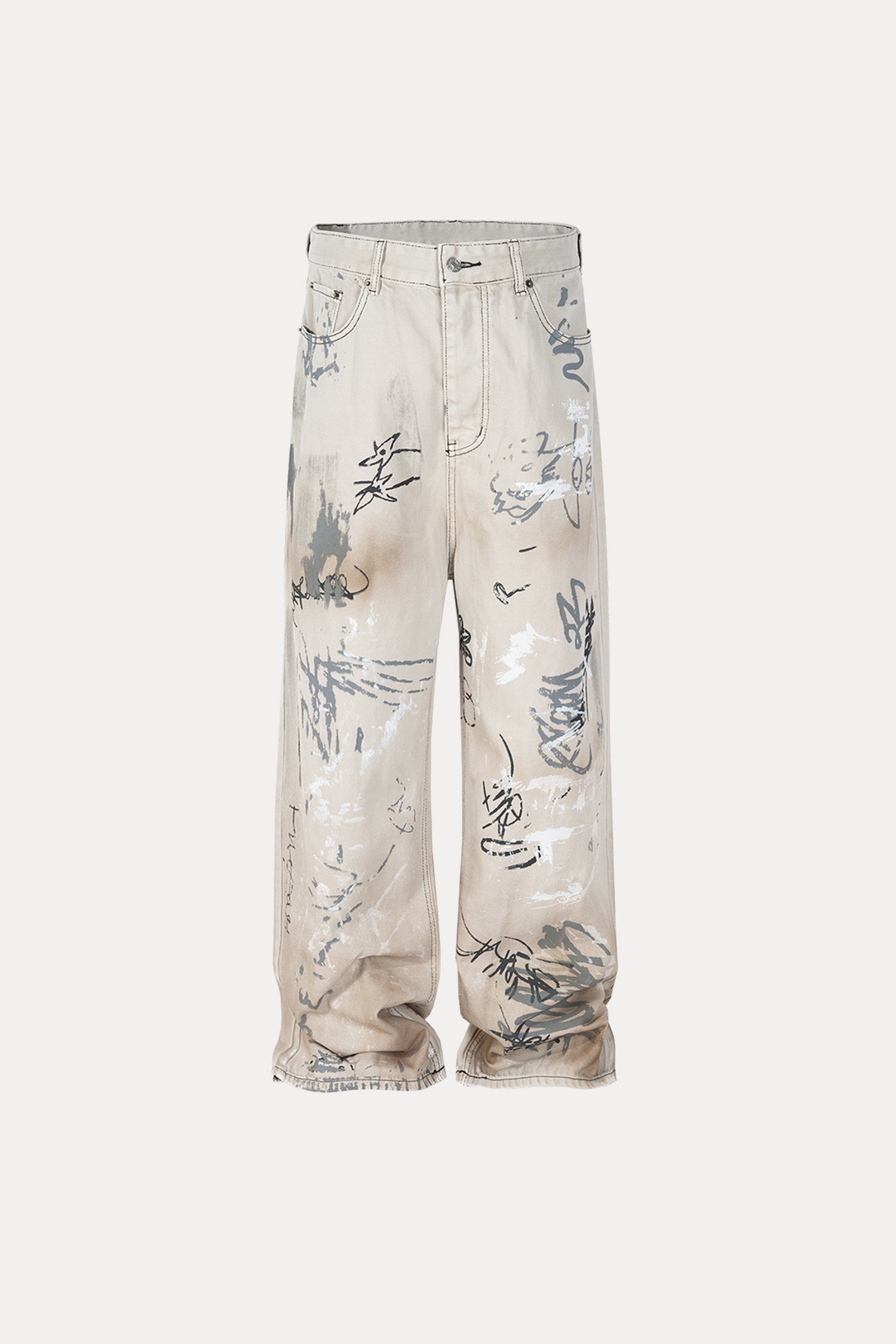 Evilnova White Graffiti Straight Leg Jeans-Evilnova
