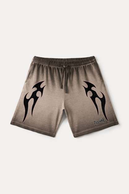 Evilnova Coffee Flame Gradient Washed Sweatshorts-Evilnova