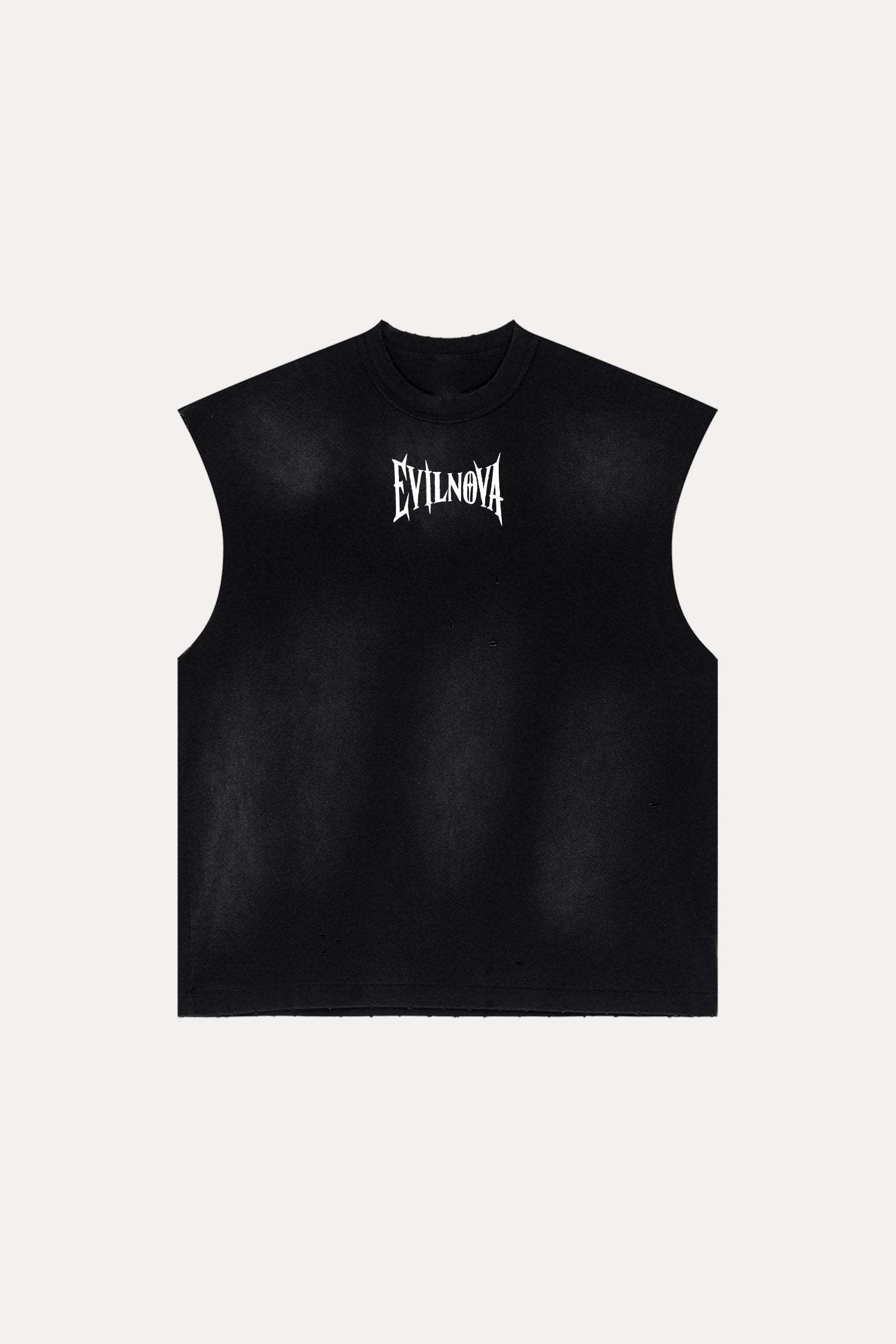 Evilnova Vintage Black Washed Distressed Tank Tops & Sweatshorts Set-Evilnova