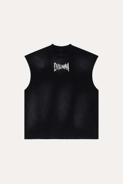 Evilnova Vintage Black Washed Distressed Tank Tops & Sweatshorts Set-Evilnova